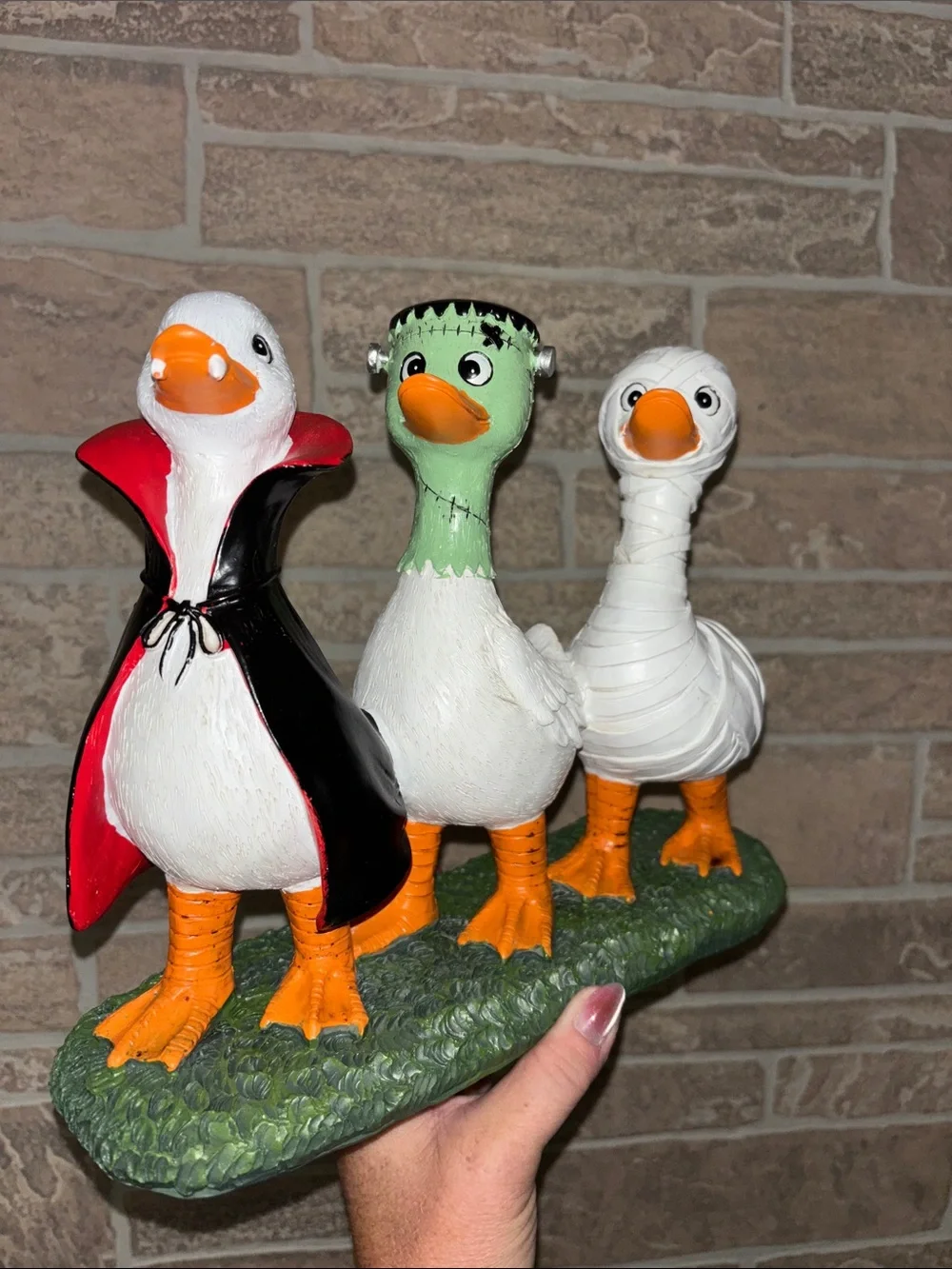 Holiday Duck Figurine Trio - Halloween Decor (White, Black, Green)